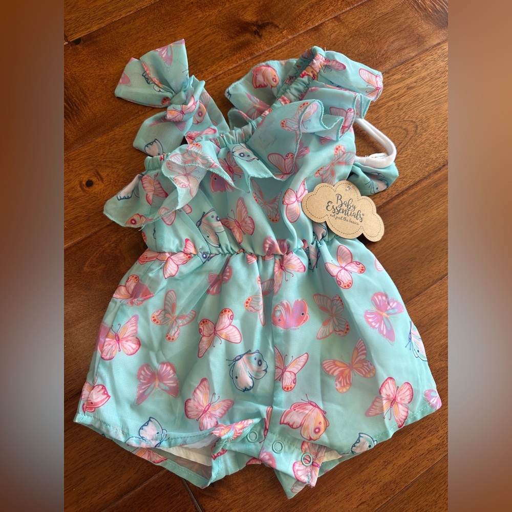 Baby Girl Spring Bundle 3-6M Floral Dress Butterfly Romper White Lace Pom Pom - Picture 2 of 10